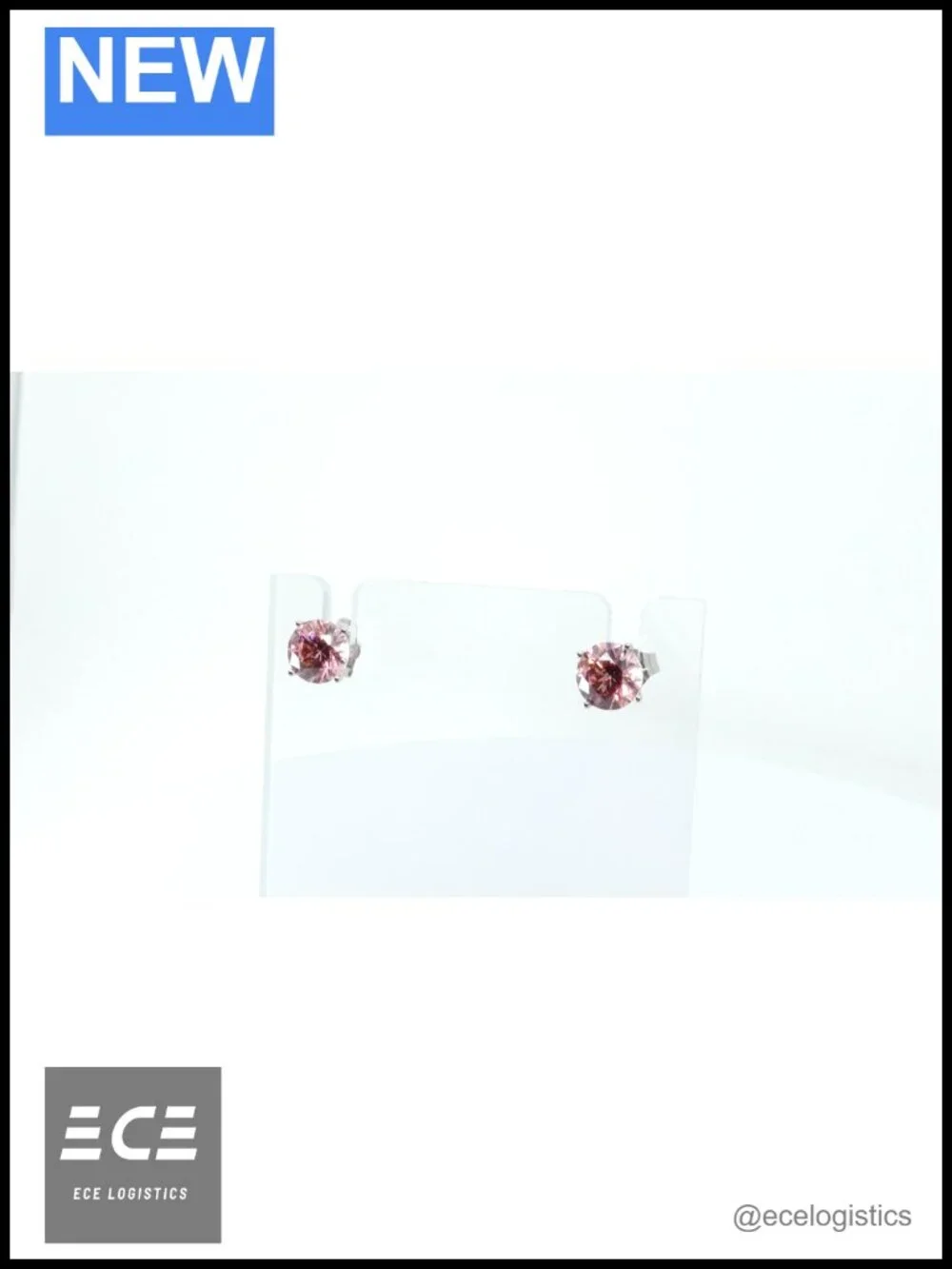 14K Solid White Gold Simulated Morganite Stud Earrings